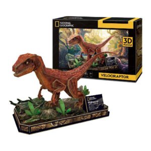Cubic Fun 3D puzzel National Geographic Velociraptor met doos op achtergrond van National Geographic set