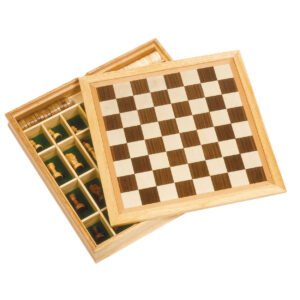Houten schaakbord met opbergruimte en schaakstukken Goki Houten Spellenset, 2in1