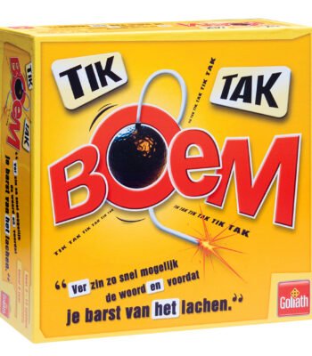 Tik Tak Boem gezelschapsspel van Goliath met gele doos en bom-ontwerp