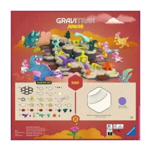 Achterkant van de Gravitrax Junior Dino doos met inhoudsoverzicht