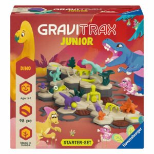 Verpakking van Gravitrax Junior Dino Starter-Set met kleurrijke dinosaurussen