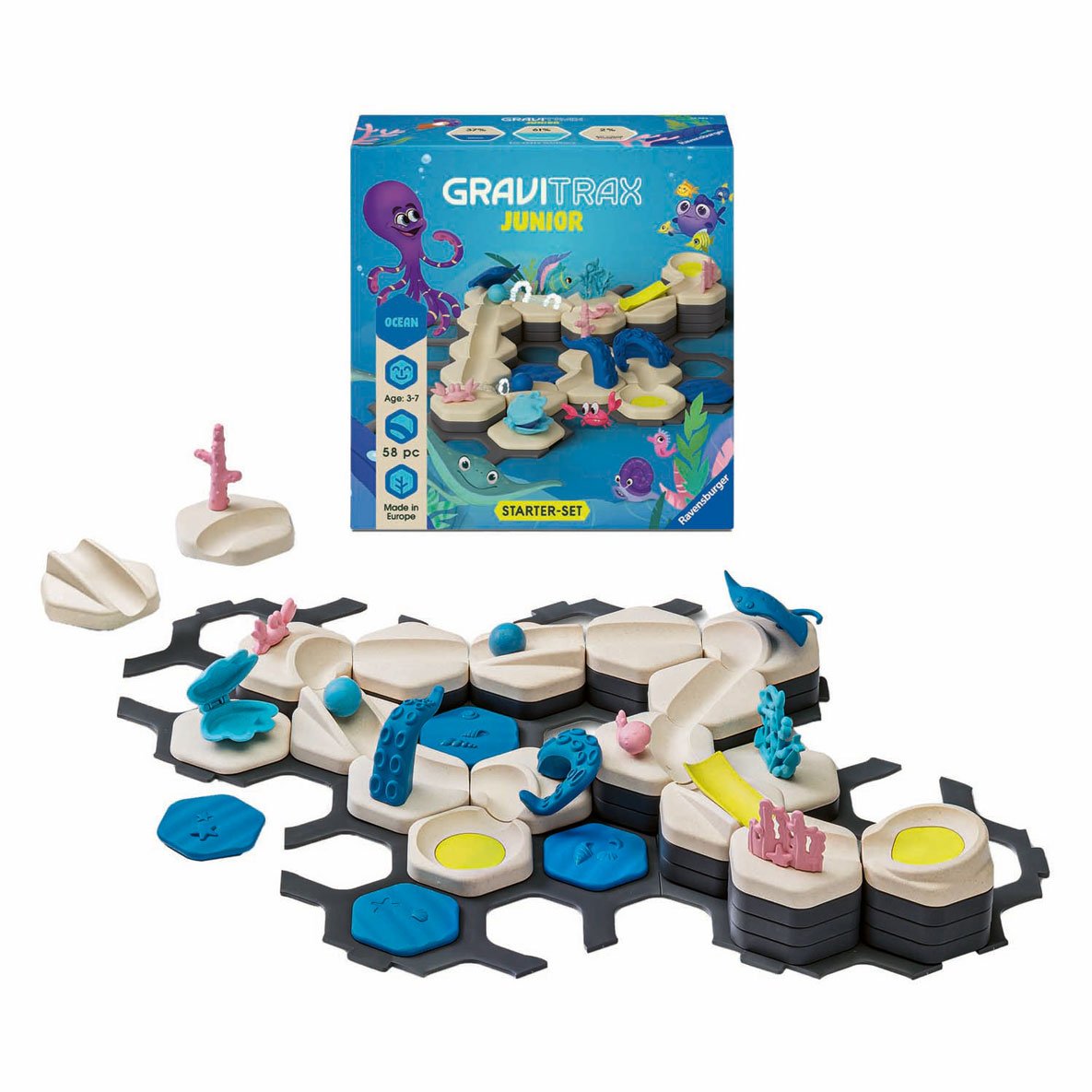 gravitrax-junior-starterset-ocean-speelset-onderwater Gravitrax Junior starterset Oceaan met onderwater thema en kleurrijke speelelementen