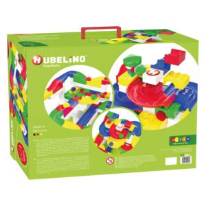 Achterzijde van de Hubelino kogelbaan maxi set doos met productinfo