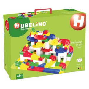 Voorkant van de Hubelino knikkerbaan maxi bouwset verpakking