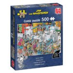 Jan van Haasteren legpuzzel - snoepfabriek puzzeldoos van 500 stukjes met kleurrijke en chaotische snoepfabriek illustratie