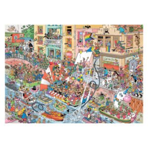 Overzicht van Jan van Haasteren Celebrate Pride puzzel met drukke en humoristische pride parade