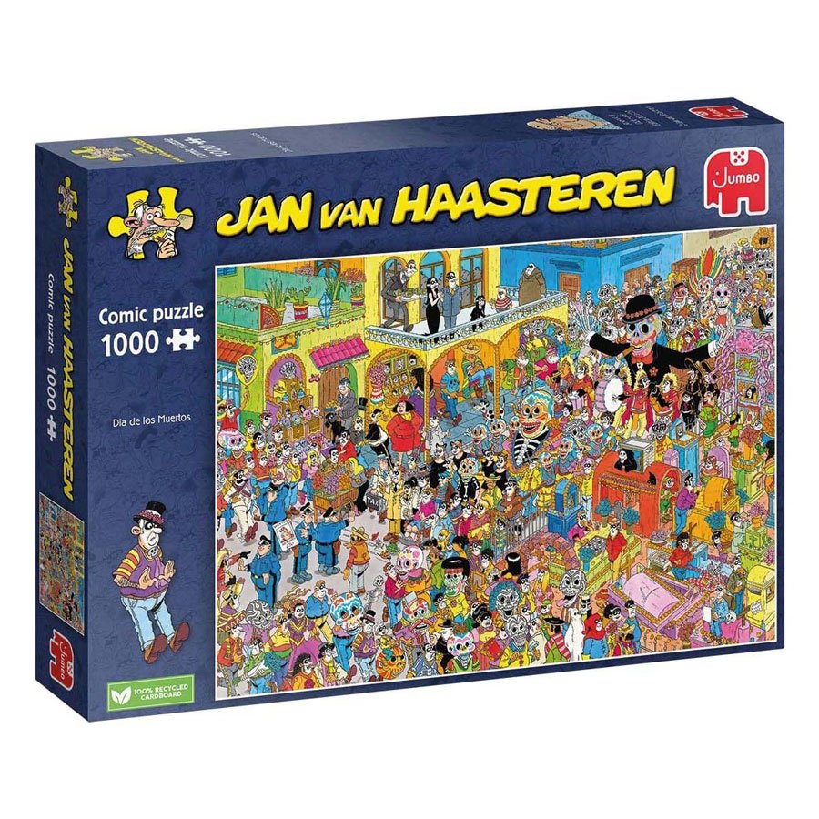 Jan van Haasteren legpuzzel - dia de los muertos puzzeldoos met kleurrijke Día de los Muertos scène en 1000 stukjes