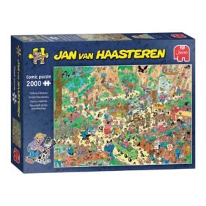 Jan van Haasteren legpuzzel - vrolijke fladderaars puzzeldoos met kleurrijke vlinderscène en 2000 stukjes van Jumbo
