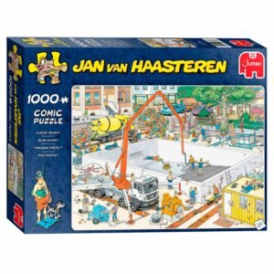 Jan van Haasteren legpuzzel - swimming pool puzzeldoos met bouwplaats illustratie en 1000 stukjes