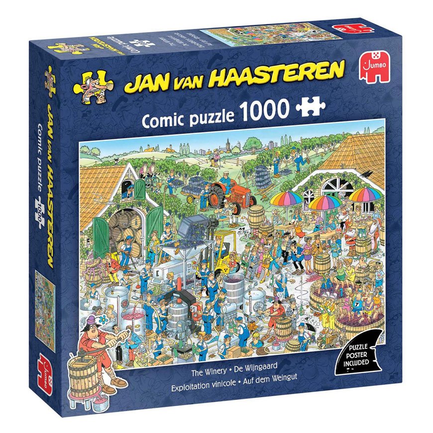 Jan van Haasteren Legpuzzel - De Wijnmakerij puzzeldoos van 1000 stukjes met kleurrijke wijnboerderij scène