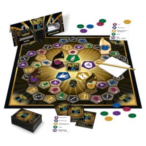 Party & Co Original bordspel uitgelegd met speelbord, pionnen, kaarten en accessoires van jumbo
