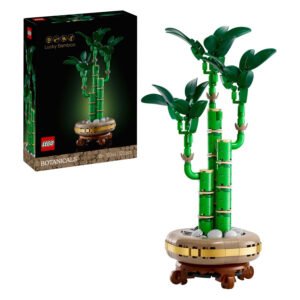 LEGO Botanicals 10344 Bamboe model naast de originele bouwdoos