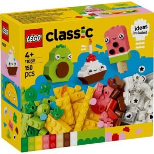 Doos van LEGO Classic 11039 met 150 kleurrijke stenen en bouwideeën voor grappige voedselcreaties