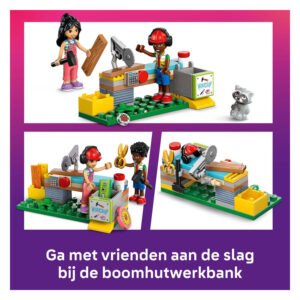 Boomhutwerkbank van LEGO Friends met gereedschap en poppetjes
