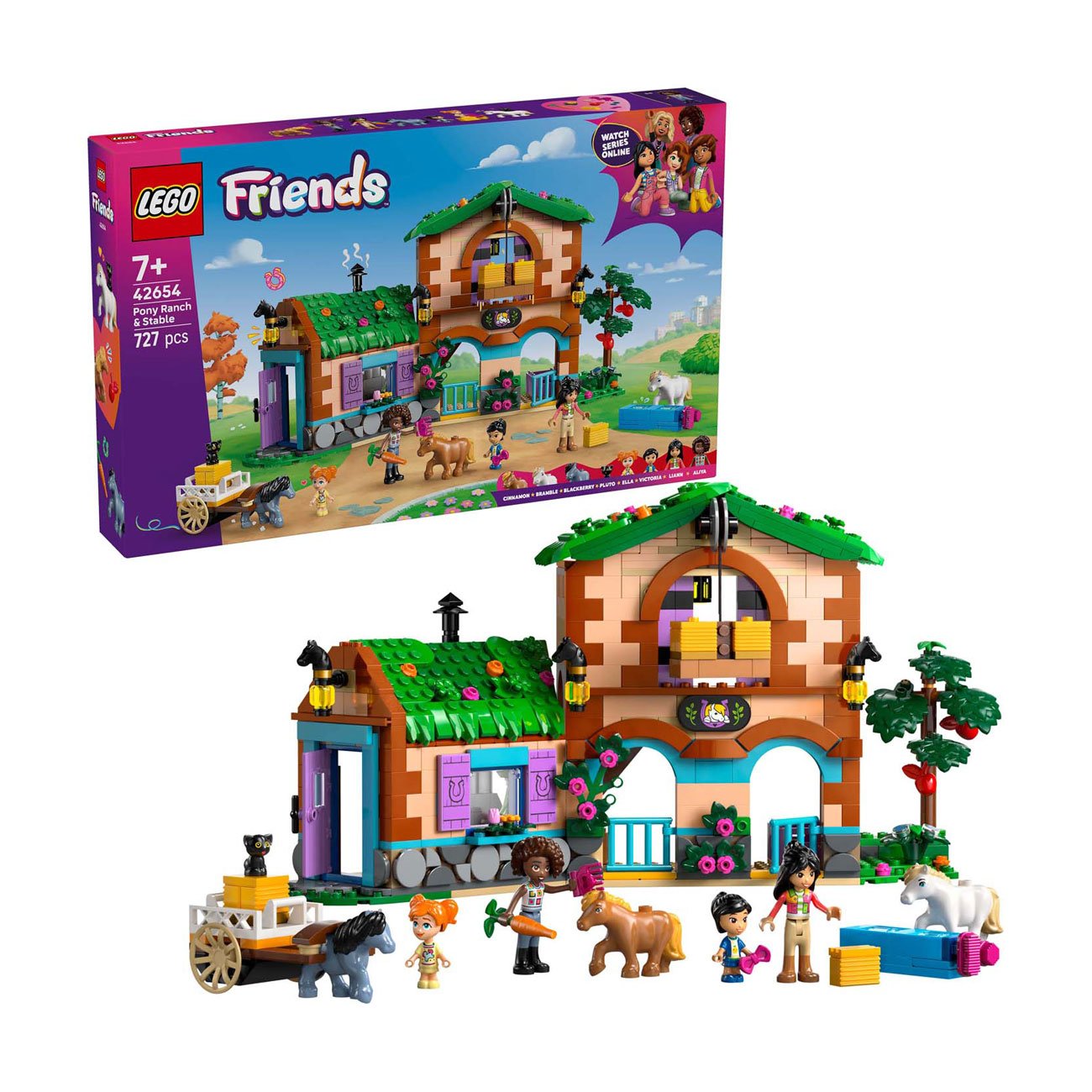 lego-friends-complete-set-met-doos-afgebeeld Complete set met verpakking van de LEGO friends 42654 Ponyboerderij en Stal