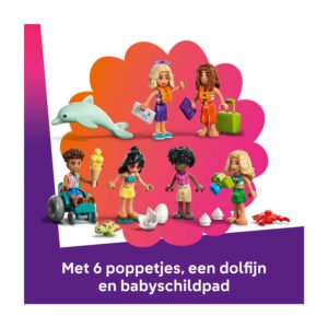 LEGO Friends figuren met dolfijn, schildpad en strandaccessoires