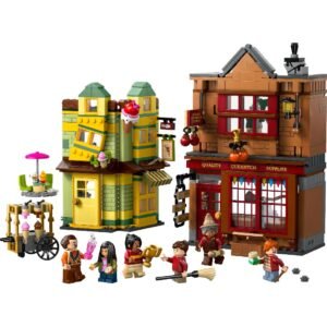 LEGO set 76452 uit Harry Potter met kleurrijke gebouwen en minifiguren