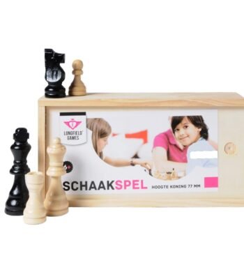Houten schaakspel voor kinderen van Longfield Games in opbergkist met schaakstukken Essenhouten Schaakstukken in Kistje