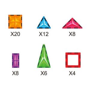 Overzicht van verschillende vormen en kleuren magnetische bouwblokken