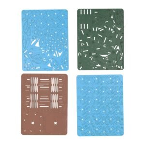 Onderdelenvellen van 3D bloemenpuzzel met blauw, groen en bruin gelaserd hout