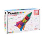 Verpakking voorkant van PicassoTiles Rocket Booster - Magnetische bouwtegels Set met 32 kleurrijke onderdelen