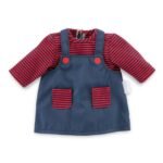 Donkerblauw Corolle Mon Grand Poupon - Poppenjurk gestreept met rood gestreept shirt en rode knoopdetails