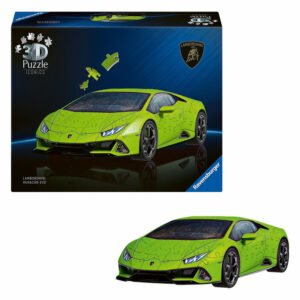 3D puzzel Lamborghini Huracán EVO in groene kleur met doos van Ravensburger 3D Puzzel Iconics - Lamborghini Huracan EVO, 158st.