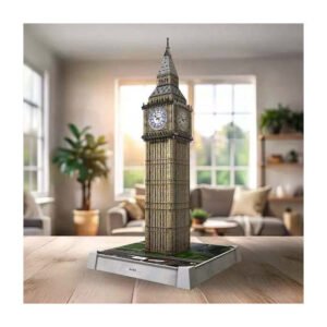 Gebouwde Big Ben 3D puzzel van Ravensburger op tafel in modern interieur