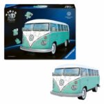 Ravensburger 3D puzzel Volkswagen T1 met doos en in elkaar gezet model van de Ravensburger 3D Puzzel Iconics - Volkswagen T1, 185st.