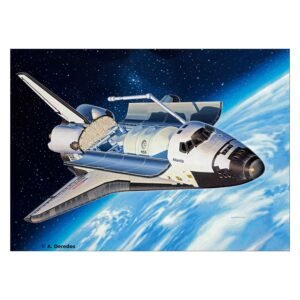 Illustratie van Atlantis shuttle in de ruimte met open laadruimte