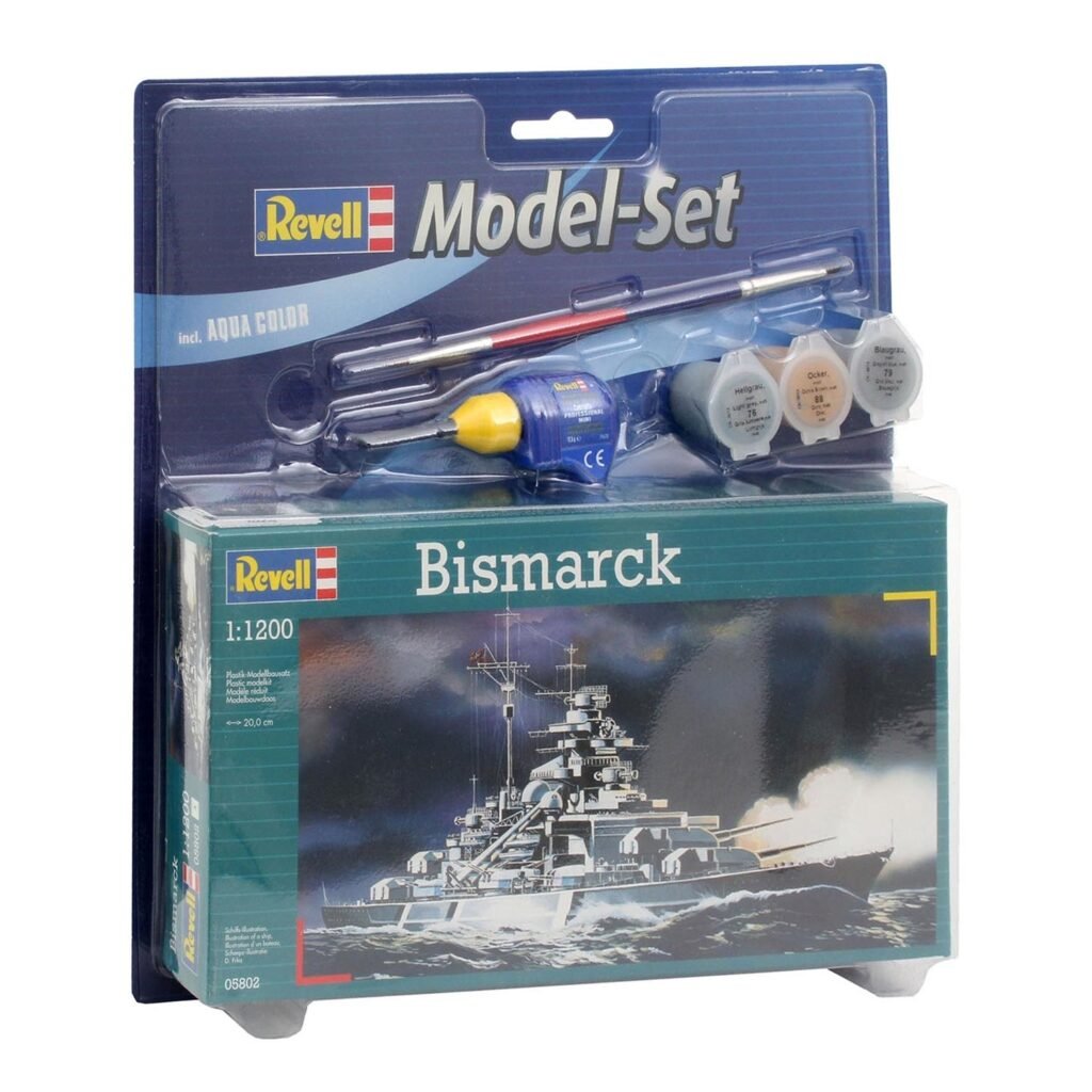 Verpakking van Revell model set - Bismarck op witte achtergrond