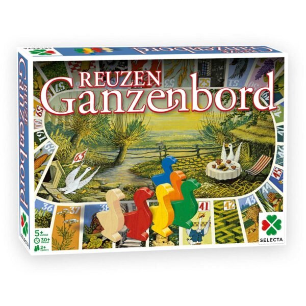 Reuzen Ganzenbord van Selecta, klassiek familiespel met kleurrijke ganzenpionnen en genummerd speelveld Reuze Ganzenbord