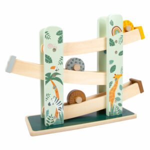 Houten Small Foot jungleracebaan met dierenprints en kleurrijke wieltjes