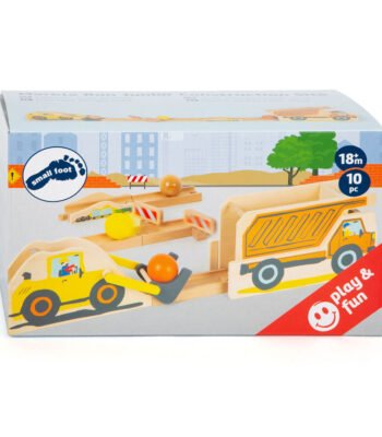 Verpakking van de Small Foot - houten knikkerbaan junior bouwplaats met bouwthema van Small Foot