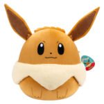 Vooraanzicht van Eevee Squishmallow pluche knuffel met label Squishmallows Pokémon Knuffel Pluche - Evoli, 35cm
