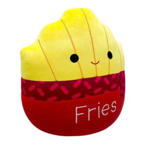 Zachte Squishmallow knuffel in de vorm van frietjes met vrolijk gezicht