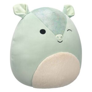 Mintgroene Squishmallow pluche met schubbenpatroon en knipoog