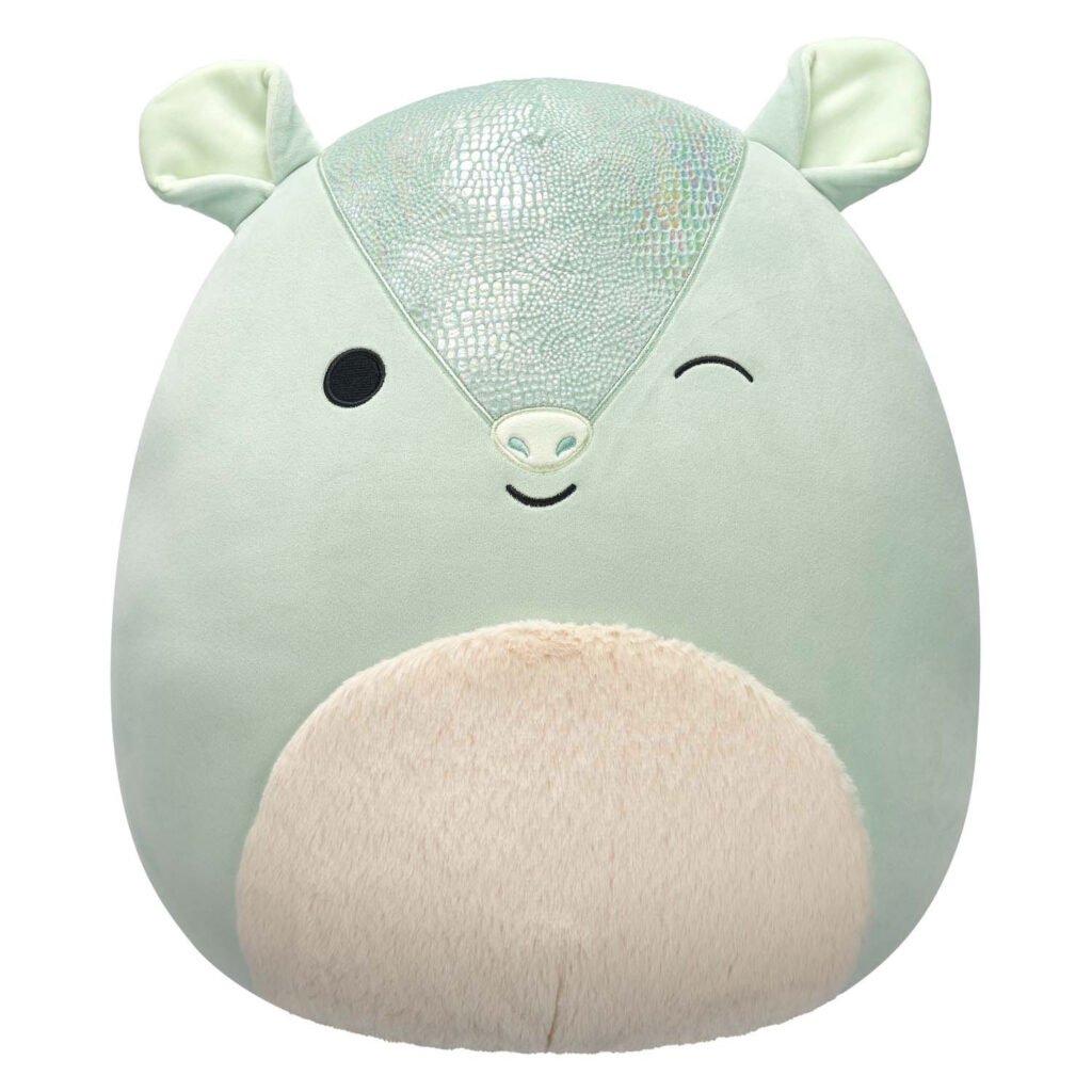 Vooraanzicht Squishmallow mintgroen met glimlach en zachte buik Squishmallows Knuffel Pluche - Arilla Gordeldier, 40cm