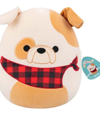 Squishmallows Bulldog knuffel met schattige blik en rode geruite bandana Squishmallows Knuffel Pluche - Brock the Bulldog, 30cm