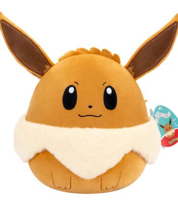 Pluche Squishmallows Eevee Pokémon knuffel frontaal met label zichtbaar Squishmallows Pokémon Knuffel Pluche - Eevee, 25cm