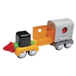 Speelgoedtrein met magnetische blokken en felgekleurde wagon