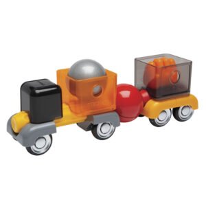Magnetische speelgoedtruck met ladingen in doorzichtige containers van Stick-O