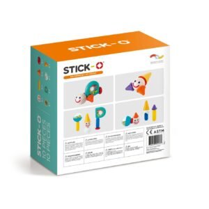 Stick-O Pop Friend Set verpakking achterzijde met bouwvoorbeelden en onderdelen
