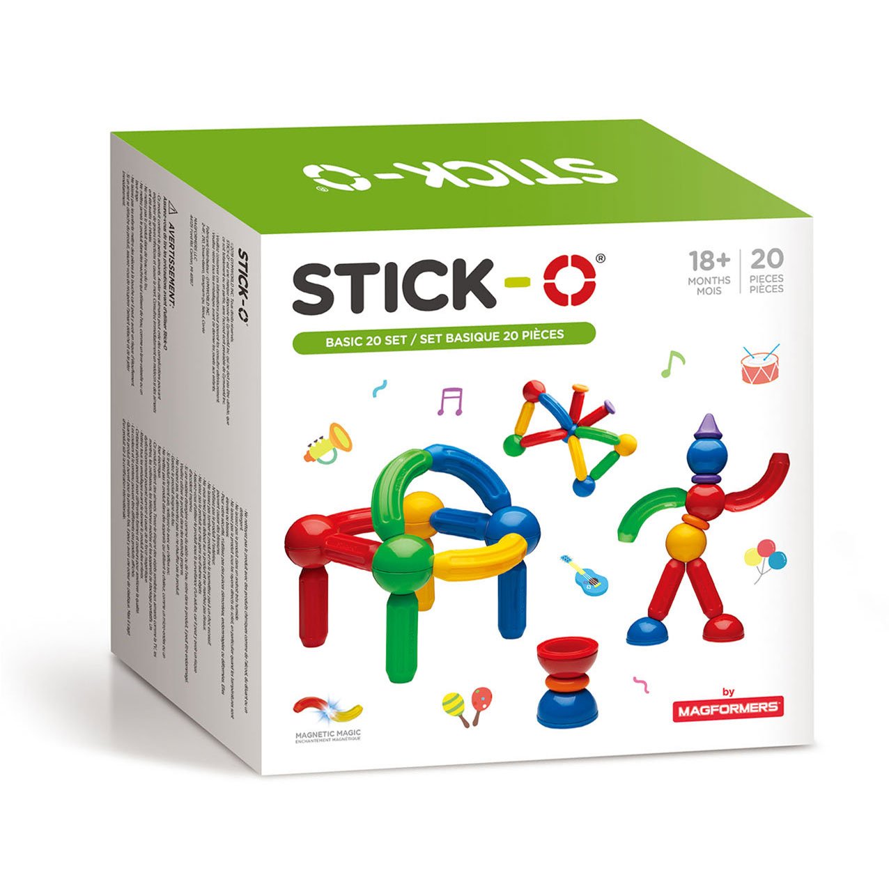 stick-o-speelgoeddoos-20-delige-set Stick-O Basisset speelgoedverpakking met voorbeeldconstructies en 20 onderdelen