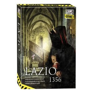 Speldoos van Crime Scene: Lazio 1356 met middeleeuwse kloosterscène en gemaskerde figuur Crime Scene Lazio 1356 NL Bordspel
