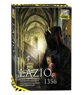 Speldoos van Crime Scene: Lazio 1356 met middeleeuwse kloosterscène en gemaskerde figuur Crime Scene Lazio 1356 NL Bordspel