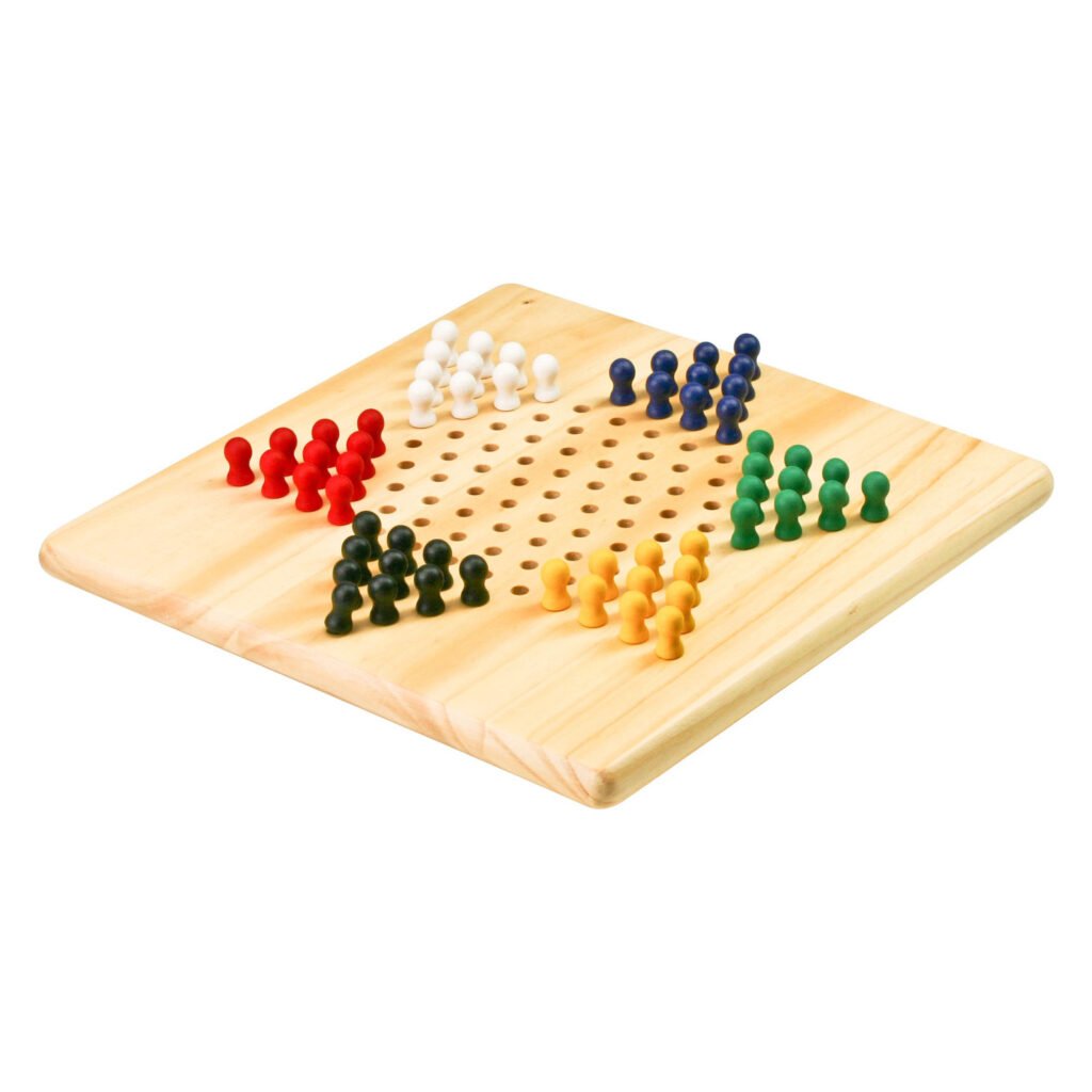 Massief houten Chinese Checkers speelbord met gekleurde pionnen Chinese Checkers