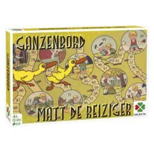 Retro ganzenbord speldoos met kinderlijke illustraties en gele eenden van Selecta Bordspel Spellen van toen - Matt de Reiziger/Ganzenbord