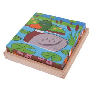 Bigjigs houten blokpuzzel met eend in een vijverlandschap