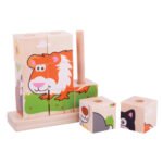 Bigjigs Houten Blokpuzzel Huisdieren met houten puzzelblokjes met dierenfiguren deels uit elkaar gehaald